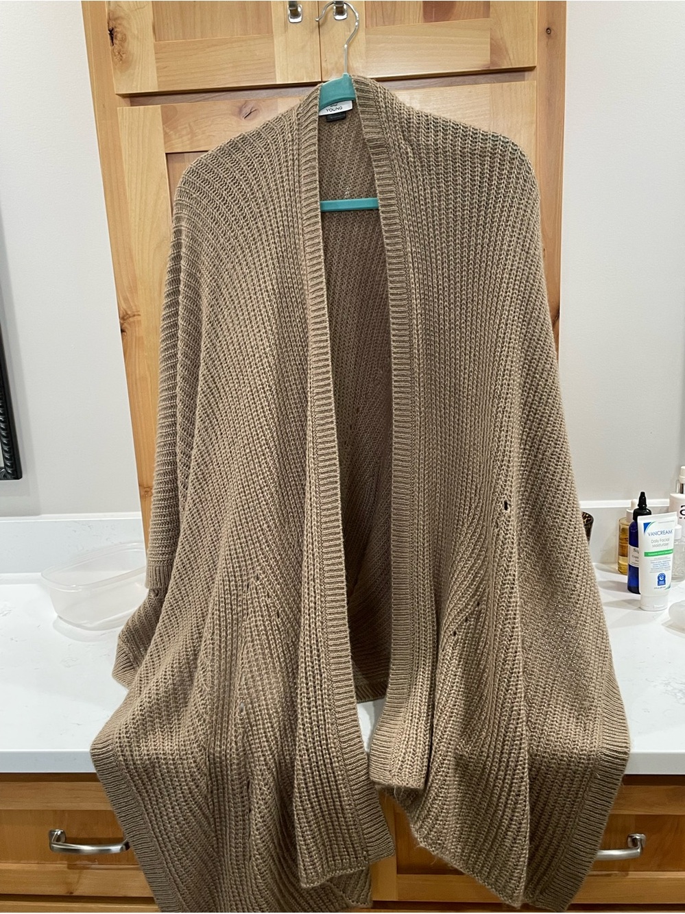Open-Front Chunky Knit Cardigan Sweater - Taupe